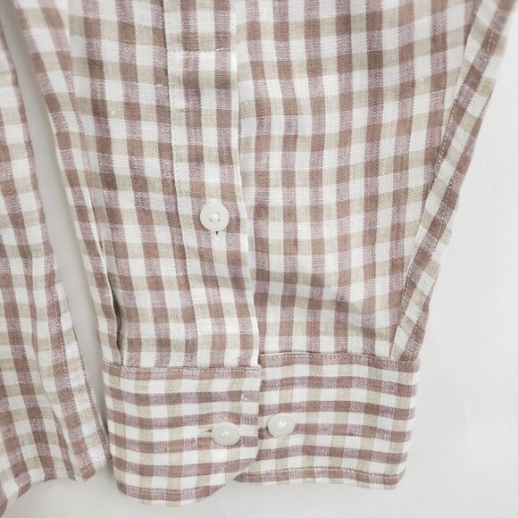 The Mens Store Bloomingdales Shirt Mens XL Brown White Check 100% Linen - Picture 4 of 9
